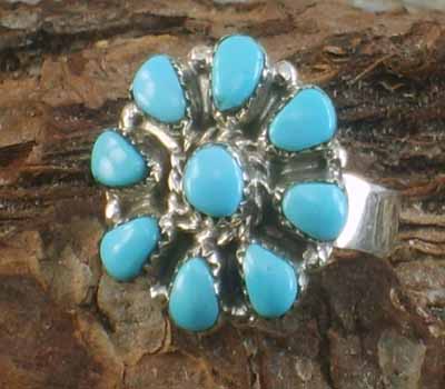 Native American Turquoise Cluster Ring- sz 6